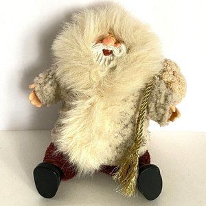 Woolberry Russ Berrie Plush Sitting Santa Wearing Faux Fur Parka & Toy Bag